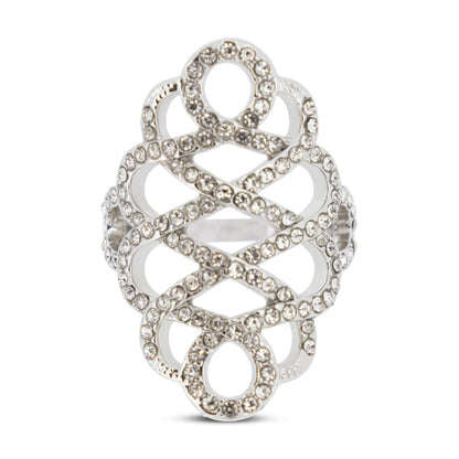 Covet Rhodium Plated Cubic Zirconia Pave Swirl Silver Ring - Size K