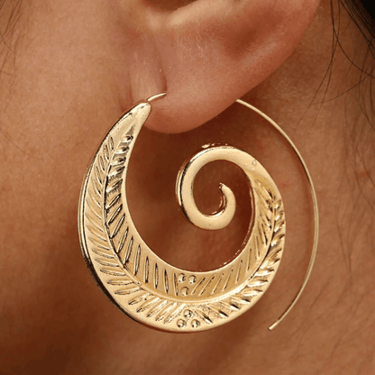 Goldtone Swirl Leaf Threader Earrings