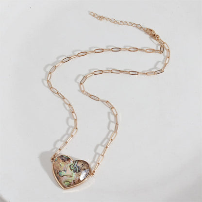 Abalone Shell & Resin Goldtone Heart Pendant Necklace