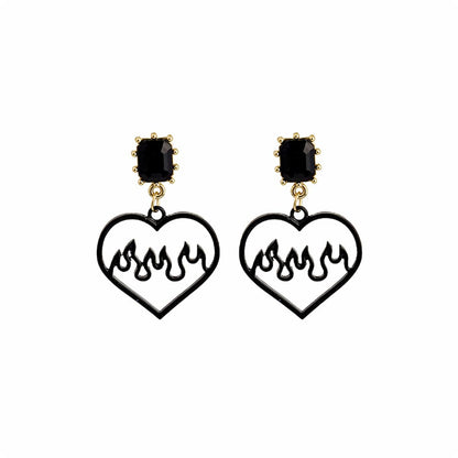 Black Crystal & Goldtone Flame Heart Drop Earrings