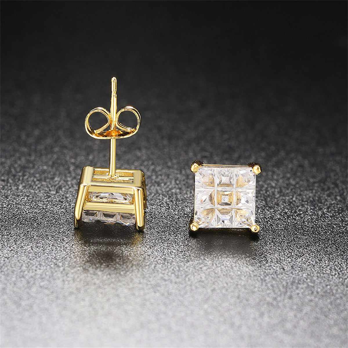 Crystal & Goldtone Square Stud Earrings
