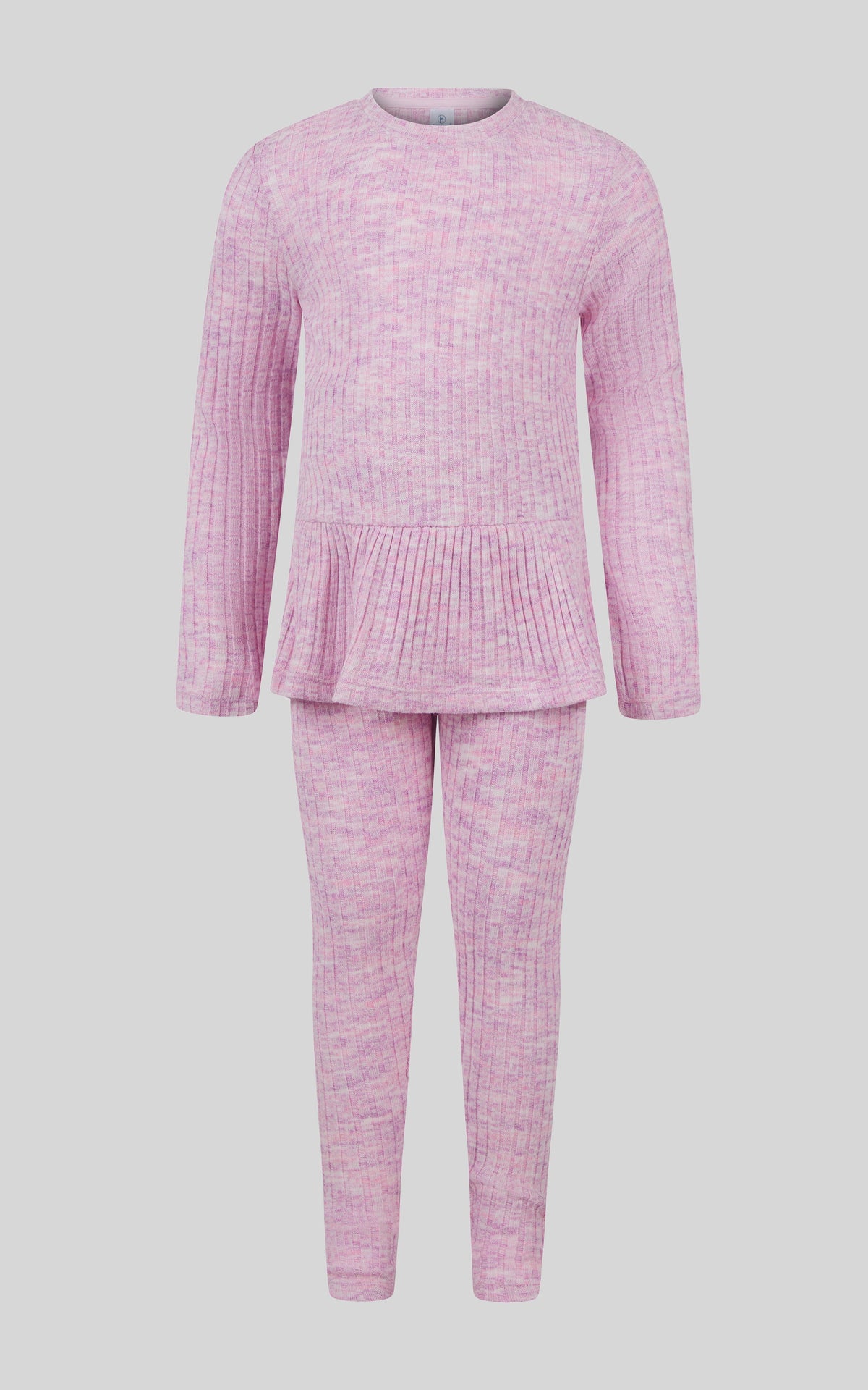 90 Degree by Reflex 4-6X 2 PC Ribbed Space Dye Peplum Pullover + Legging Set