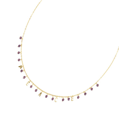 Gold Over Sterling Silver Natural Garnet Peace Necklace with 18" Chain