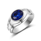 Blue Oval Crystal & Silvertone Band Ring