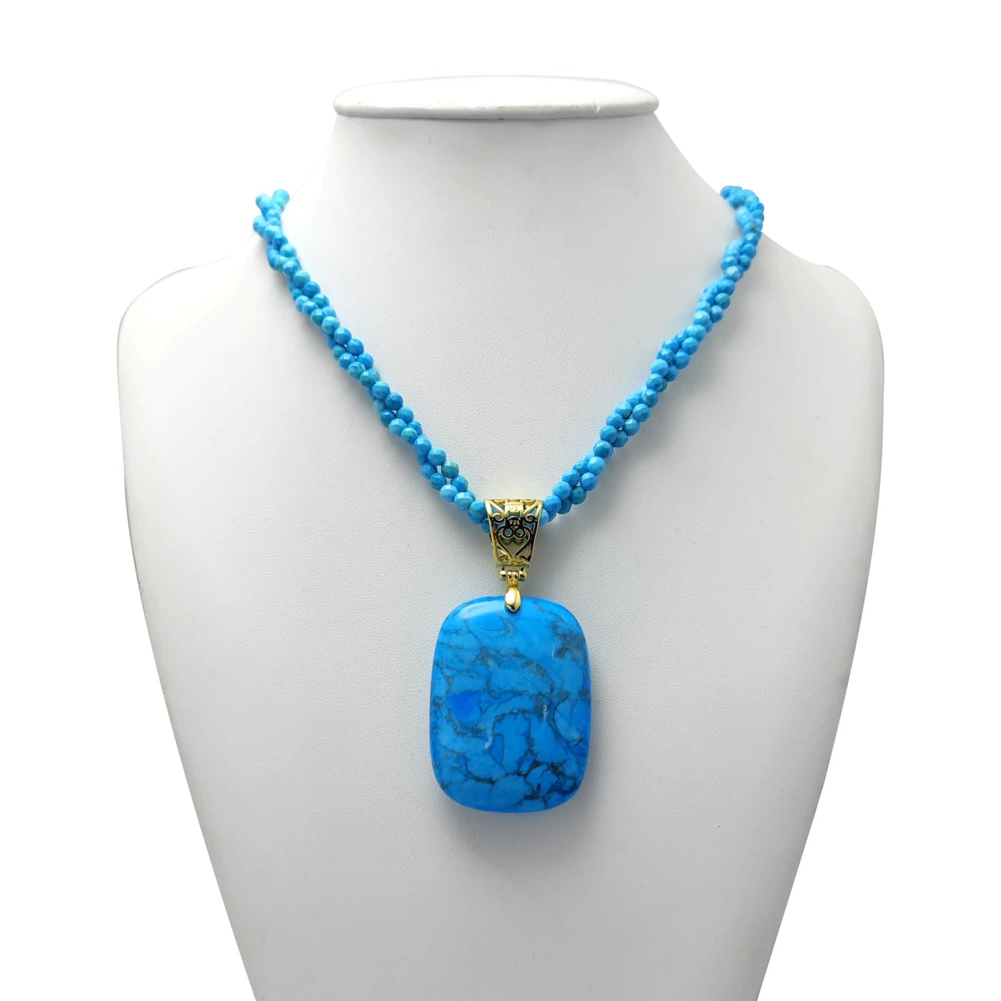 Gold over Sterling Silver Natural Turquoise Beaded Double Strand Necklace