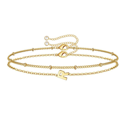 Dainty Initial Layered Chain Bracelet Personalized Adjustable
