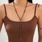 Dark Resin & Silvertone Beaded Y-Necklace