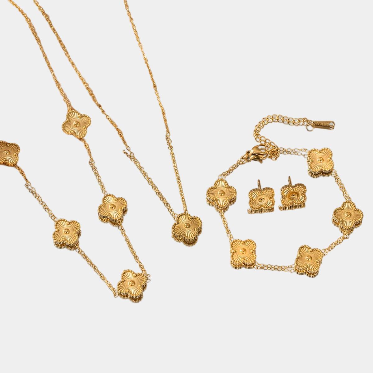 3 Pcs Lucky Clover Y-Necklace Bracelet Set