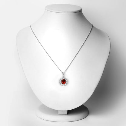 Genuine Madeira Citrine and Lab Diamond Silver Halo Necklace