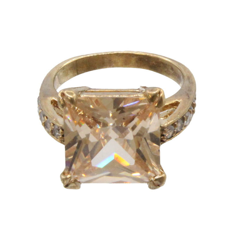 Adrian Buckley Pave Collection Gold Square Crystal Ring CRZ401S (S)