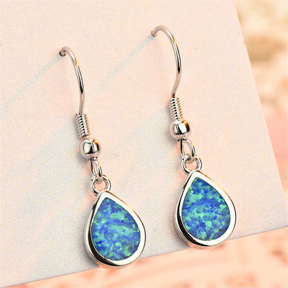 Blue Opal & Silvertone Teardrop Earrings