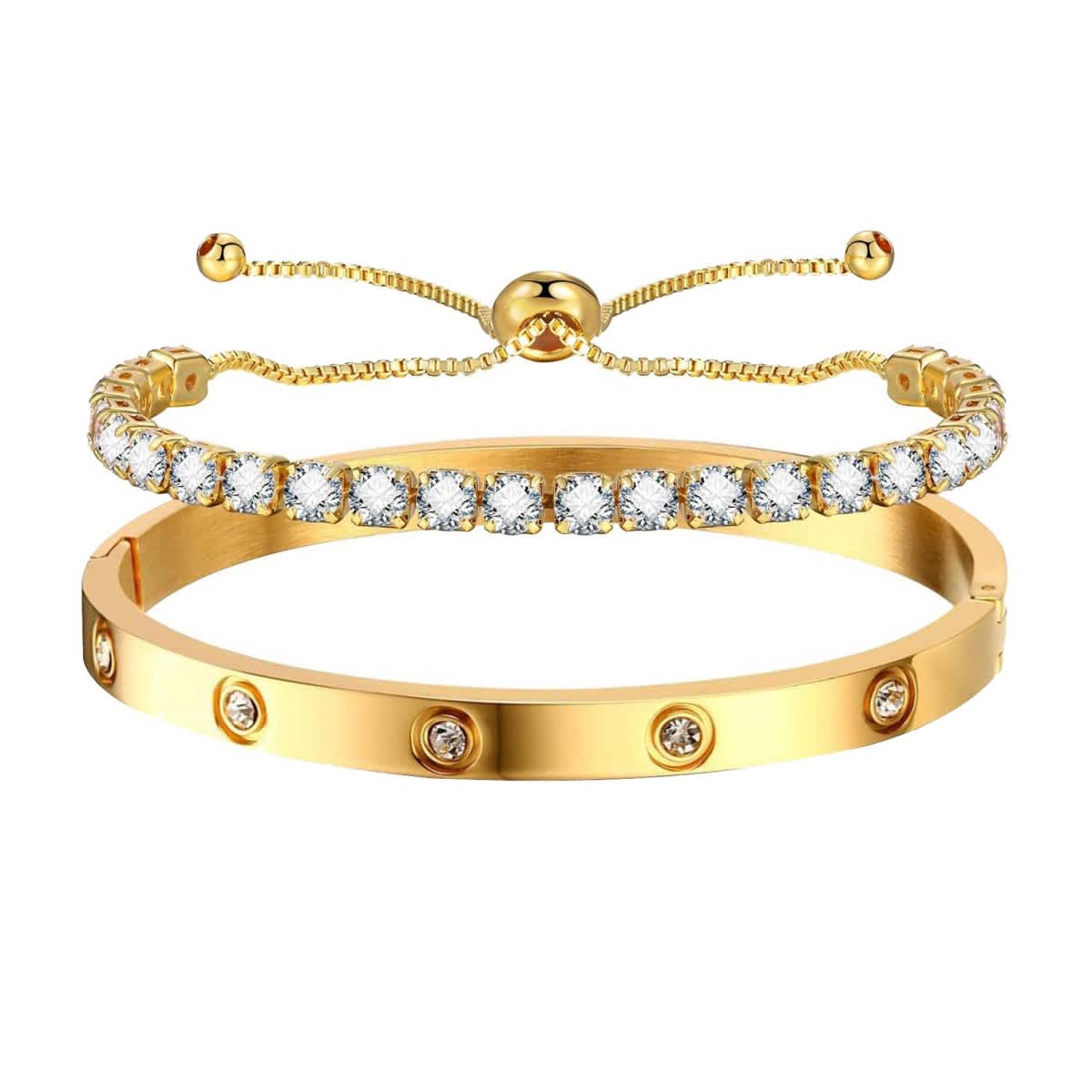 Elegant Sparkling Bangle Bracelet 2-Piece Set