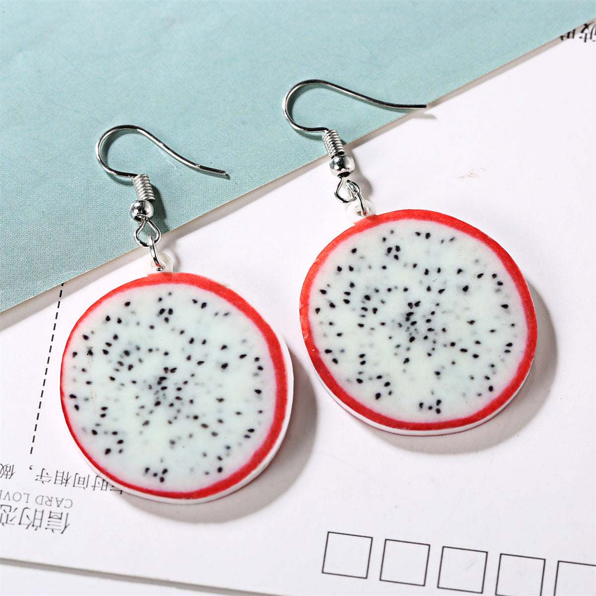 Acrylic & Silvertone Pitaya Drop Earrings