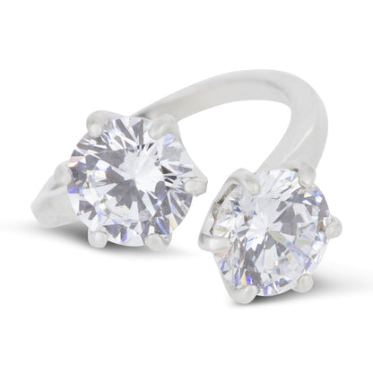 Covet Rhodium Plated Cubic Zirconia 2 Stone Split Silver Ring - Size K