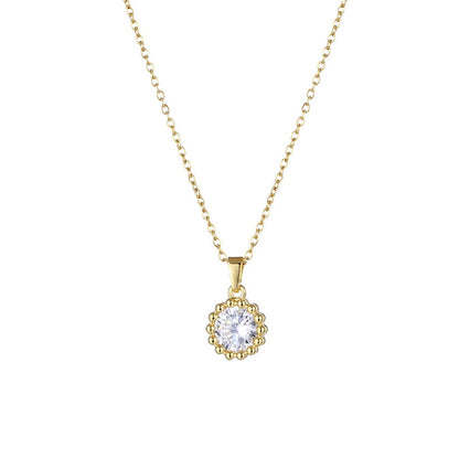 Crystal & Goldtone Round Bead Pendant Necklace