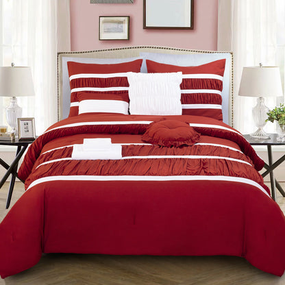 Elegant Comfort 12-Piece Isabella Pleated Ruched Ruffled Comforter Set, Includes 6-Piece Sheet Set with Double Sided Storage Pockets
