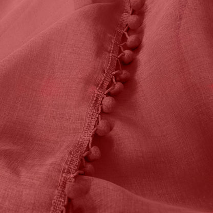 Elegant Comfort Set of 2 Pom Pom Tasseled Sheer Curtain - Rod Pocket