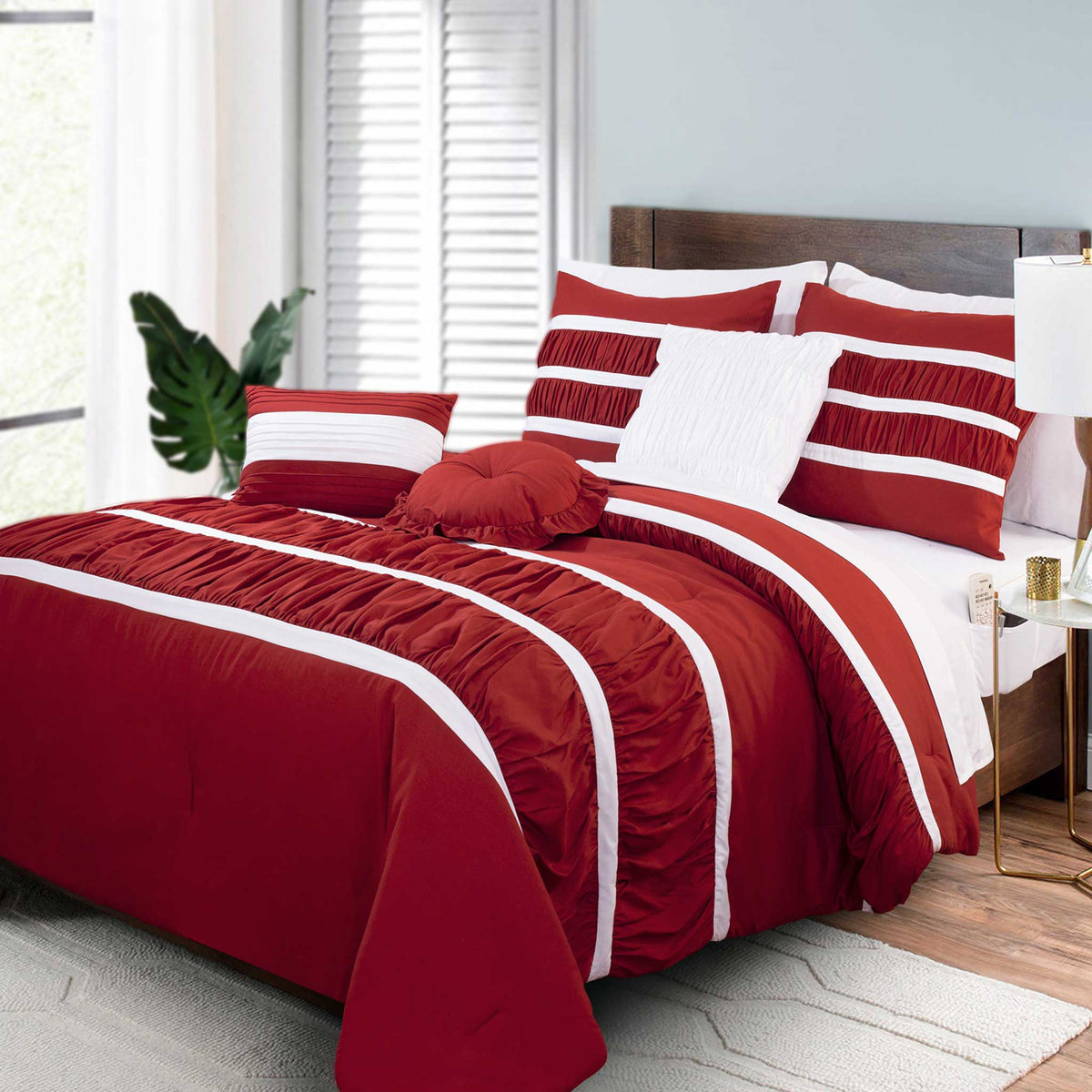 Elegant Comfort 12-Piece Isabella Pleated Ruched Ruffled Comforter Set, Includes 6-Piece Sheet Set with Double Sided Storage Pockets