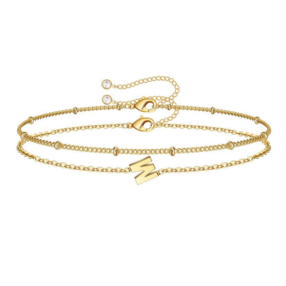 Dainty Initial Layered Chain Bracelet Personalized Adjustable