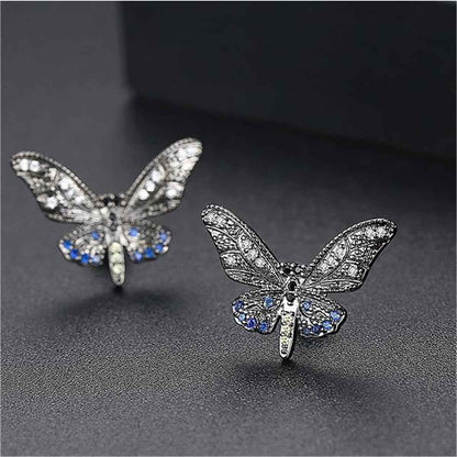 Black Cubic Zirconia & Blacktone Butterfly Stud Earrings