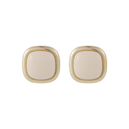 Beige Resin & Goldtone Square Stud Earrings