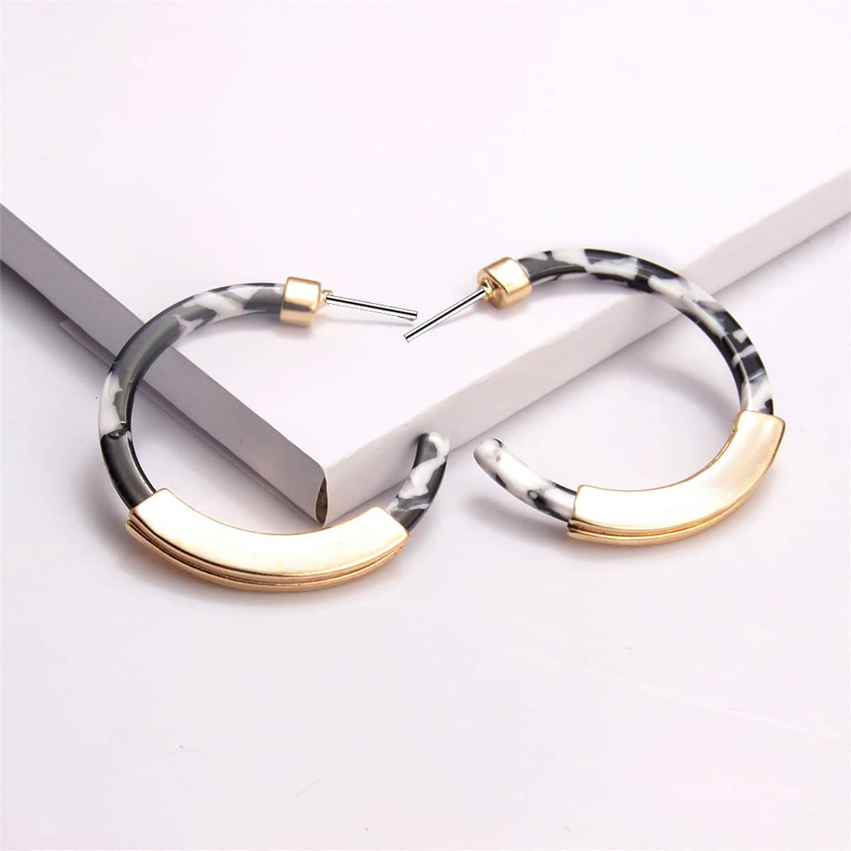 Black Acrylic & Goldtone Tortoise-Print Half-Hoop Earrings