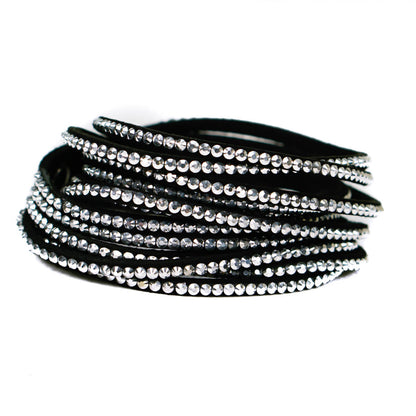 Black Crystal Studded Wrap Bracelet By Aeon