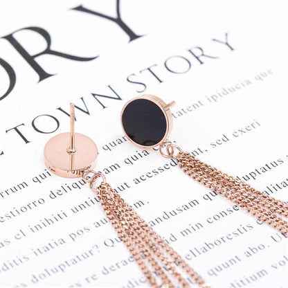 Black & Rose Goldtone Rhombus Tassel Drop Earrings