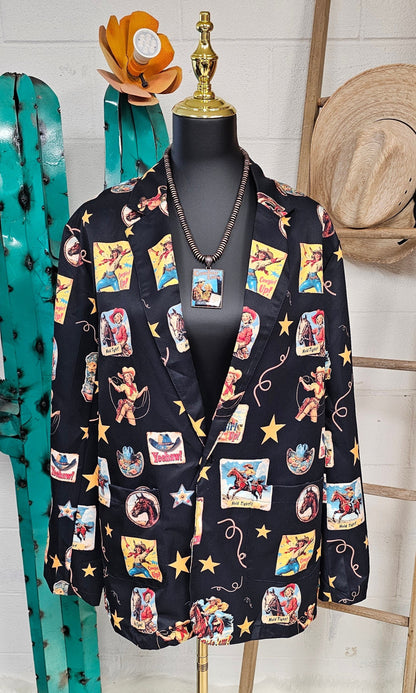 Baha Ranch Vintage Cowgirl Collage Western Blazer