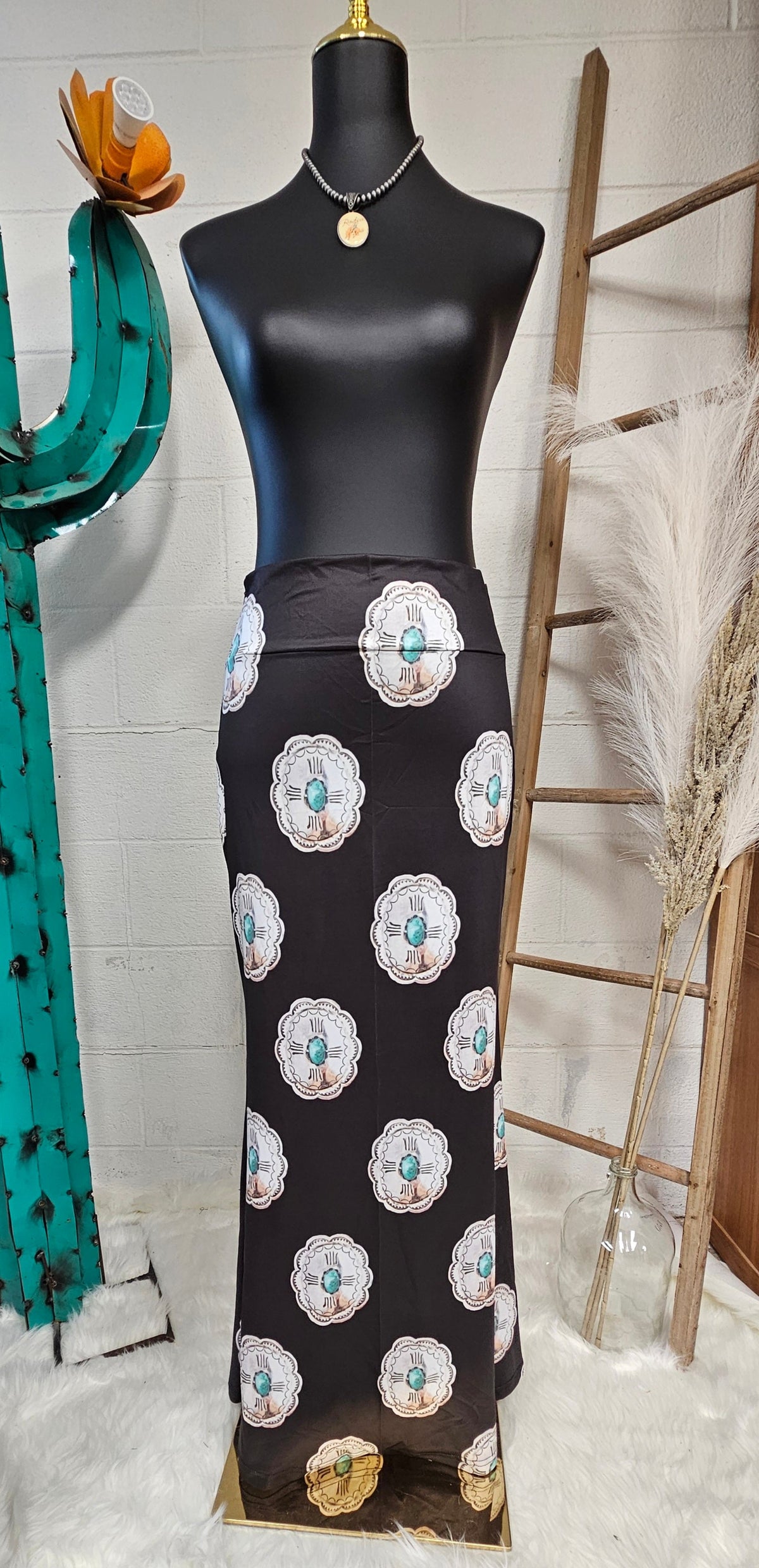 Baha Ranch Turquoise Silver Concho Maxi Skirt