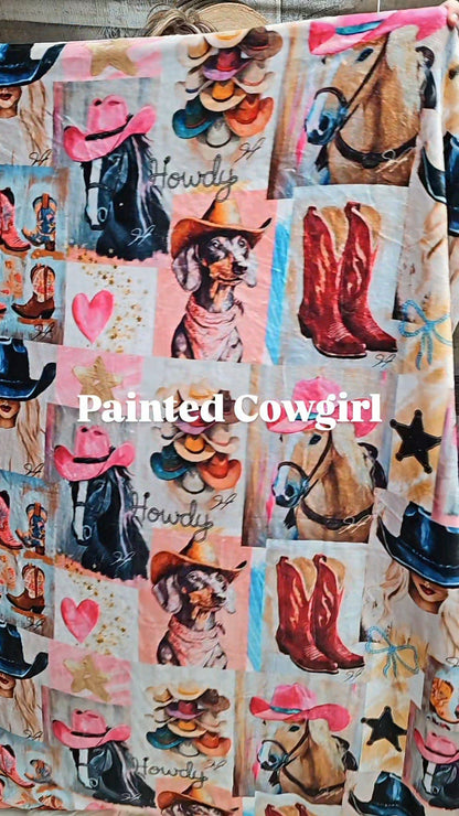 Danilo Painted Cowgirl Collage Throw Blanket 60" x 80 Made in America
