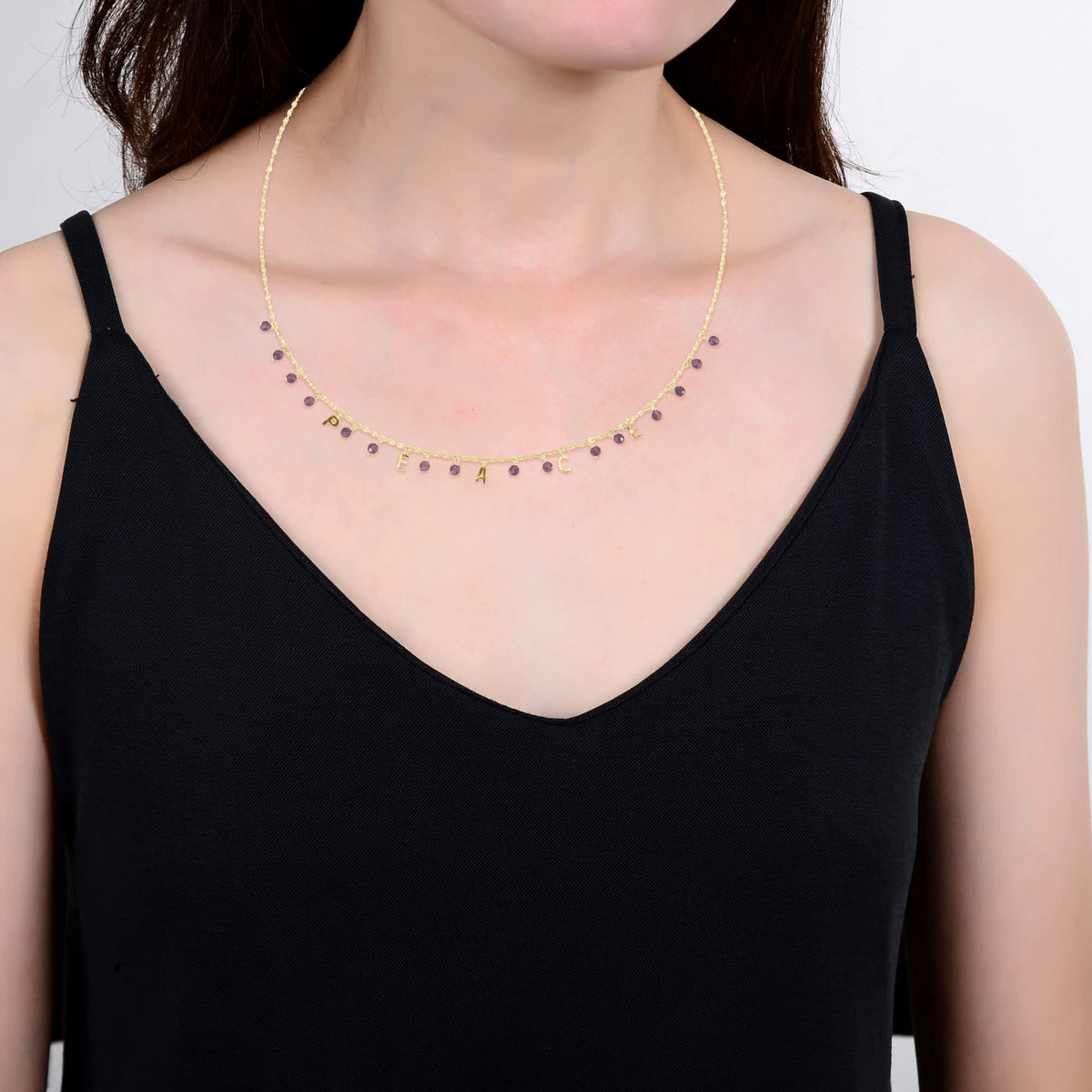Gold Over Sterling Silver Natural Garnet Peace Necklace with 18" Chain
