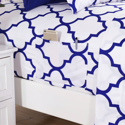 Elegant Comfort 6-Piece Moroccan Trellis Printed Pattern - Soft as a Hotel Premium Quality