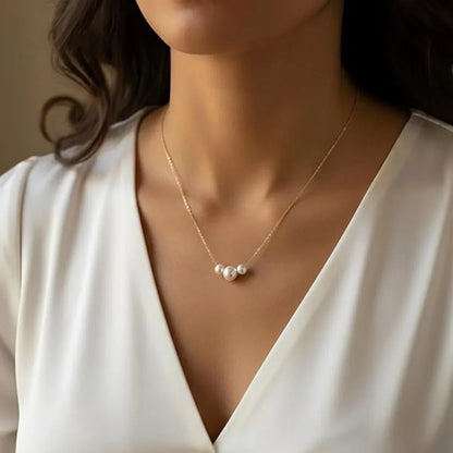 Dainty 3 Pearl Snake Chain Necklace for Women