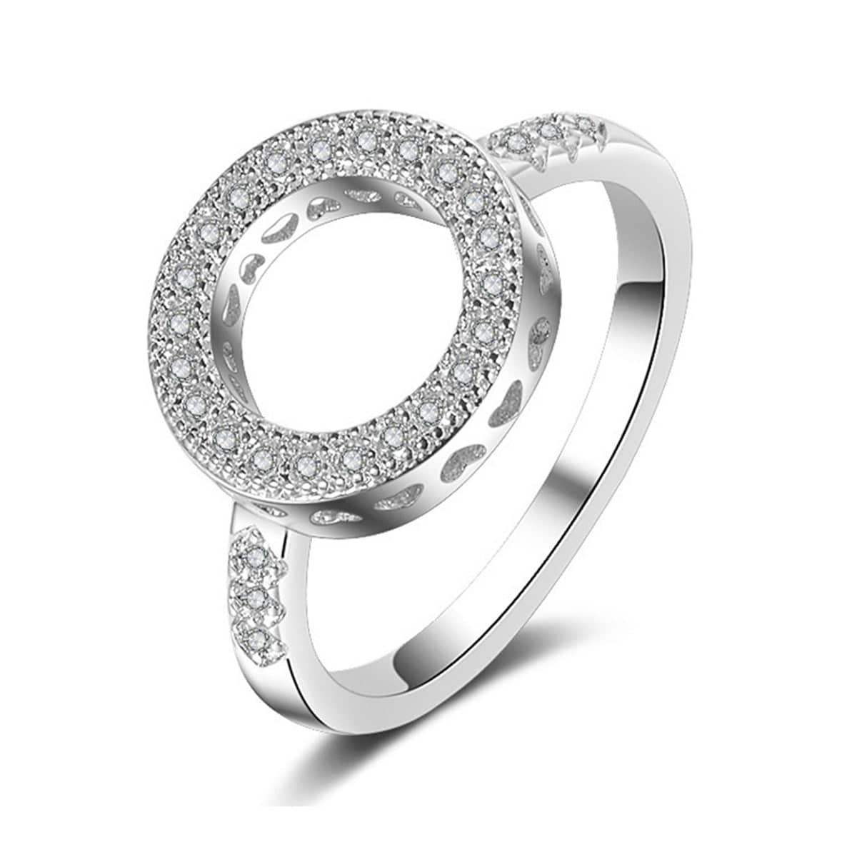 Cubic Zirconia & Silvertone Open Round Ring