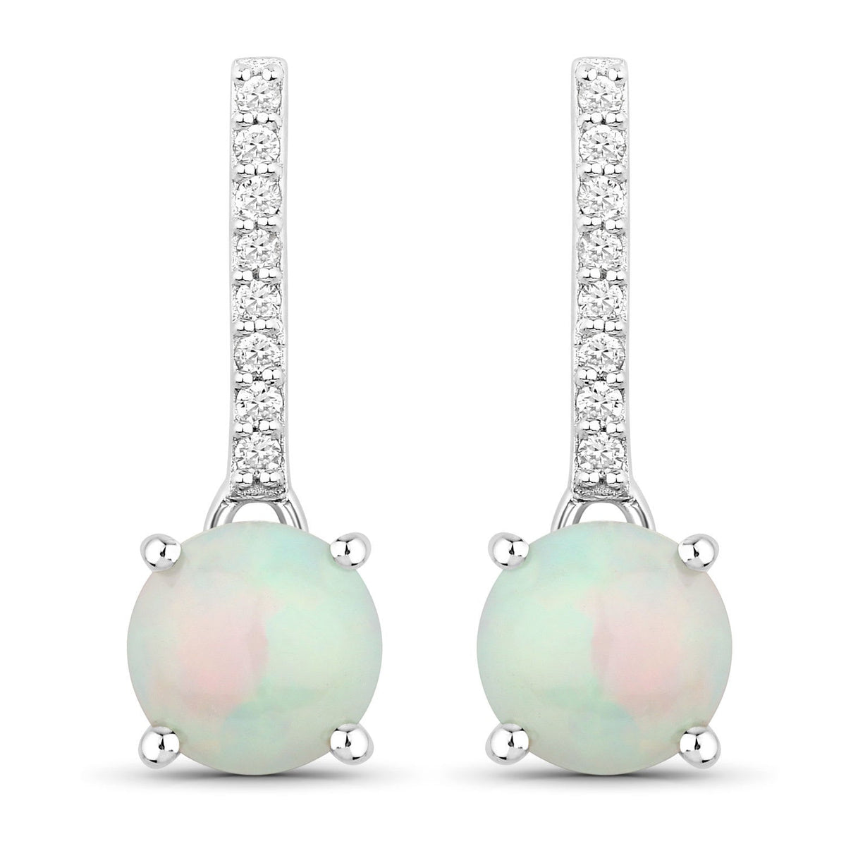 Genuine Ethiopian Opal Lab Grown Diamond Silver Dangle Earrings