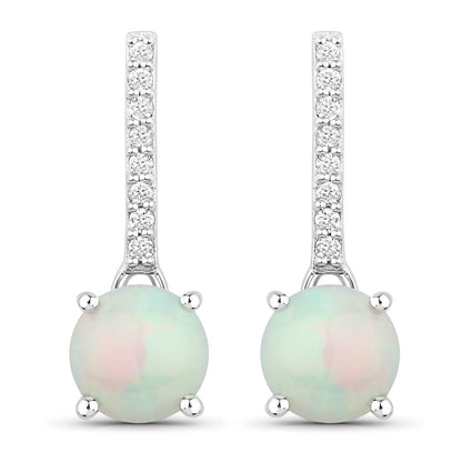 Genuine Ethiopian Opal Lab Grown Diamond Silver Dangle Earrings