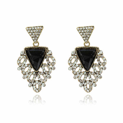 Black Crystal & Cubic Zirconia Triangle Drop Earrings