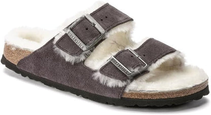 Birkenstock Arizona Shearling Suede Leather Stormy Grey Sandals