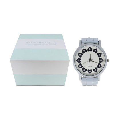 Jessica Carlyle Light Blue Rubber Strap Silver Watch & Bracelet With Initial Charms Set 1891 (Blemished Box)