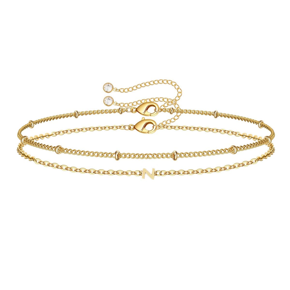 Dainty Initial Layered Chain Bracelet Personalized Adjustable