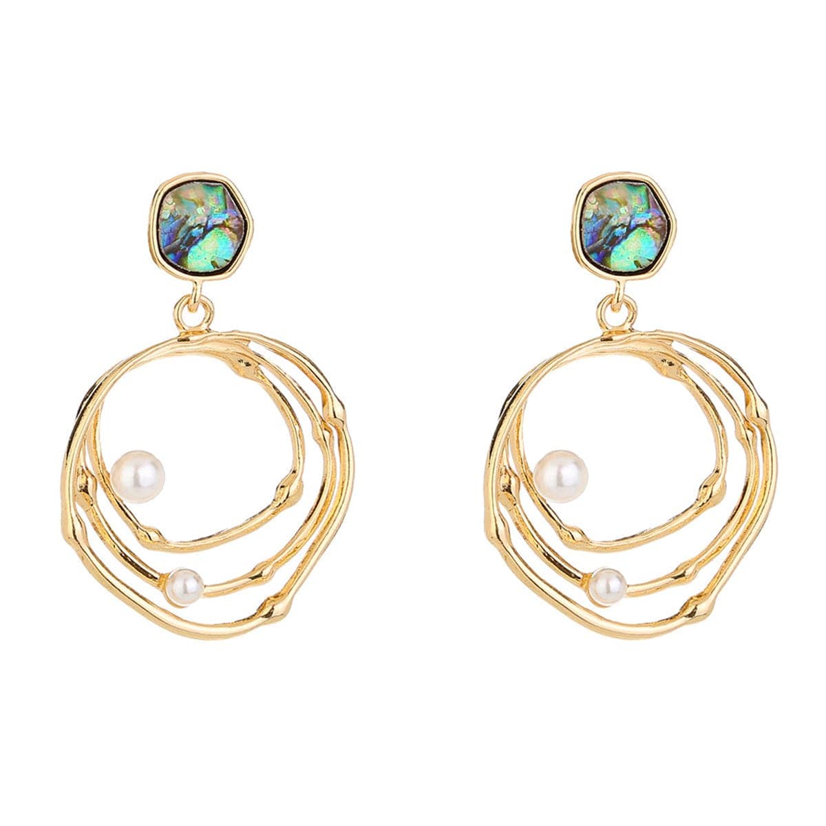 Abalone Shell & Pearl Goldtone Layered Drop Earrings