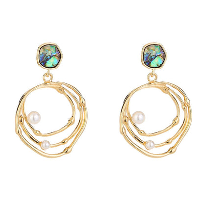 Abalone Shell & Pearl Goldtone Layered Drop Earrings