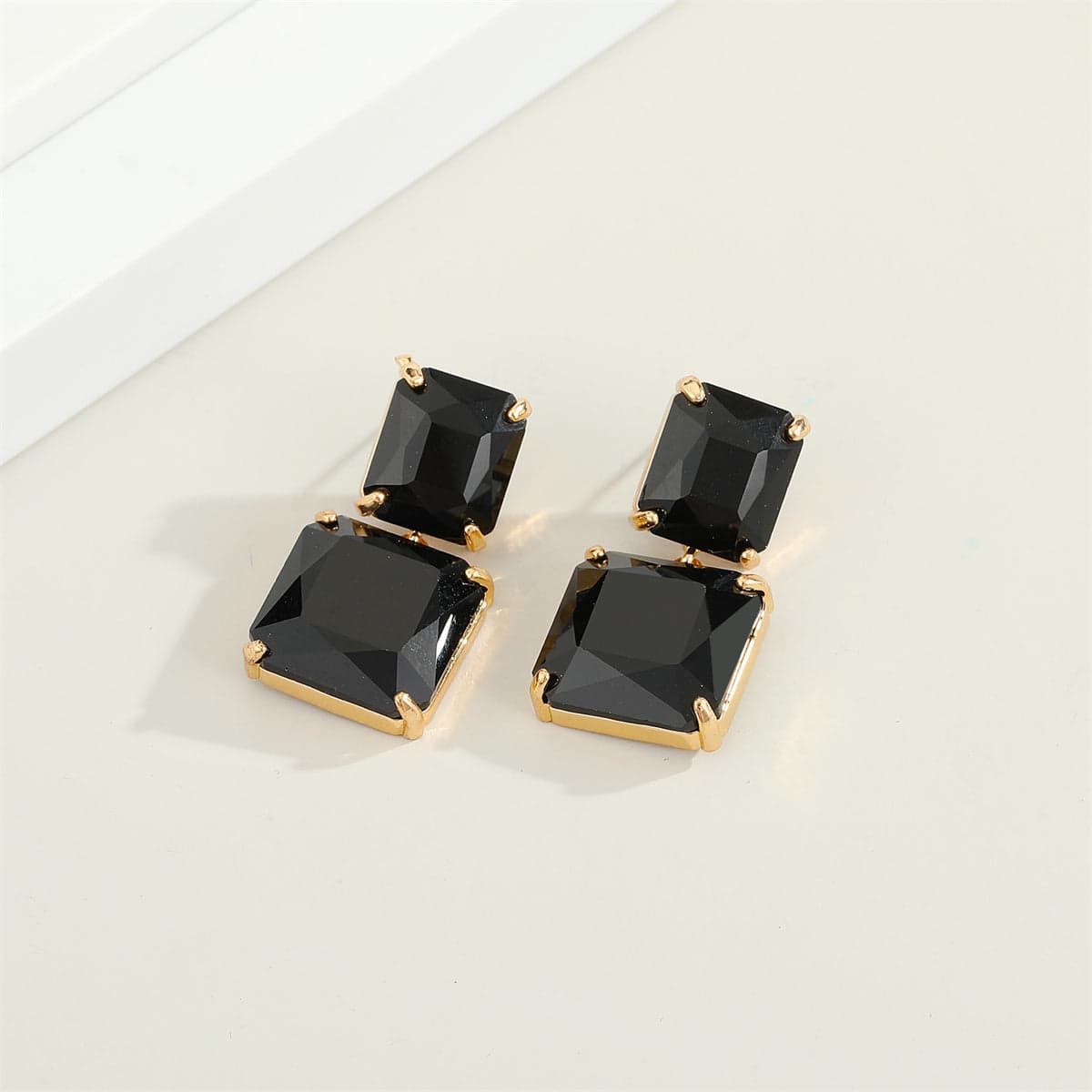 Black Crystal & Goldtone Double-Cube Drop Earrings