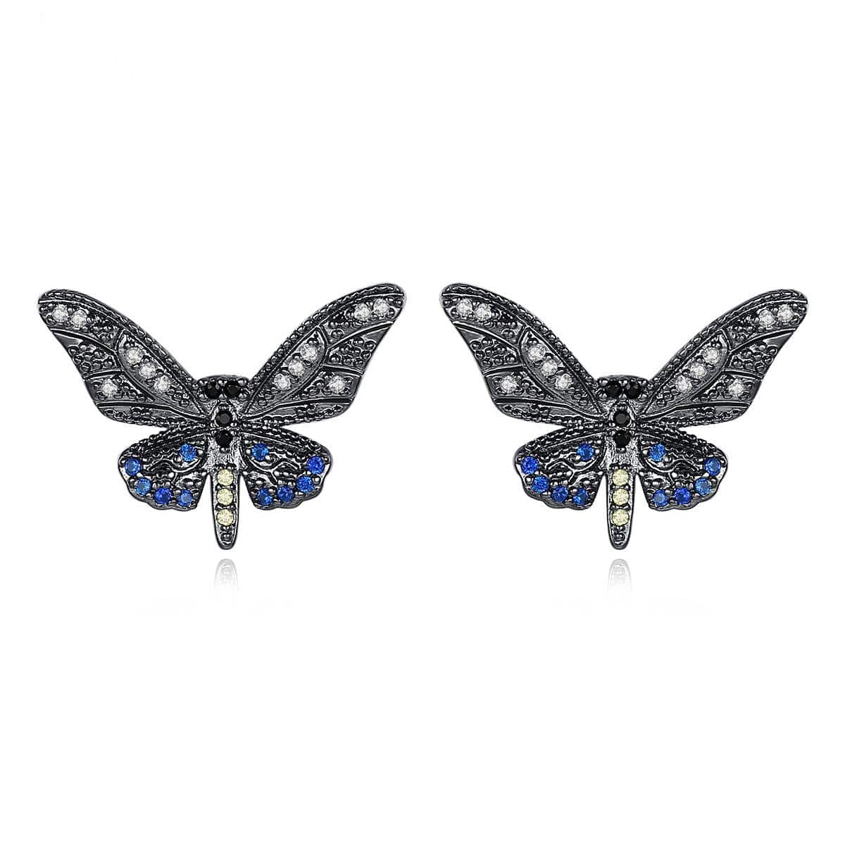 Black Cubic Zirconia & Blacktone Butterfly Stud Earrings