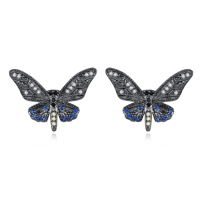 Black Cubic Zirconia & Blacktone Butterfly Stud Earrings