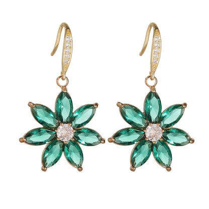 Emerald Crystal & Cubic Zirconia Goldtone Flower Hook Earrings