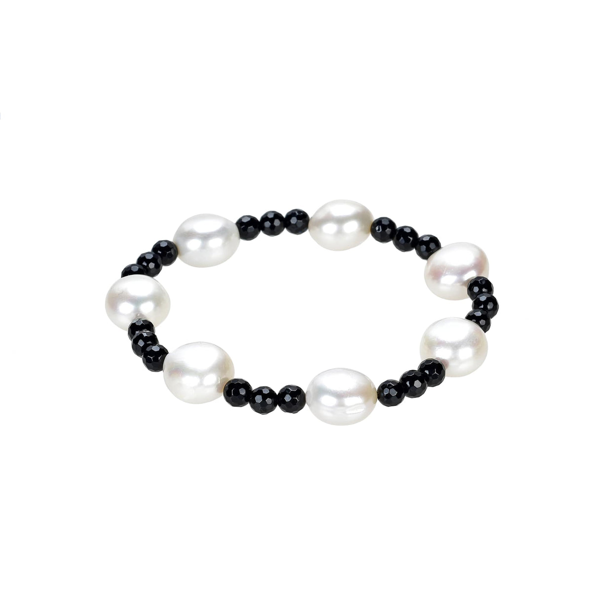 Freshwater Pearl and Black Onyx Stretch Bracelet