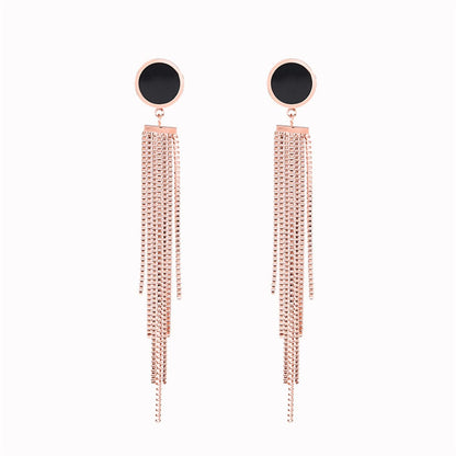 Black Acrylic & Rose Goldtone Round Tassel Drop Earrings