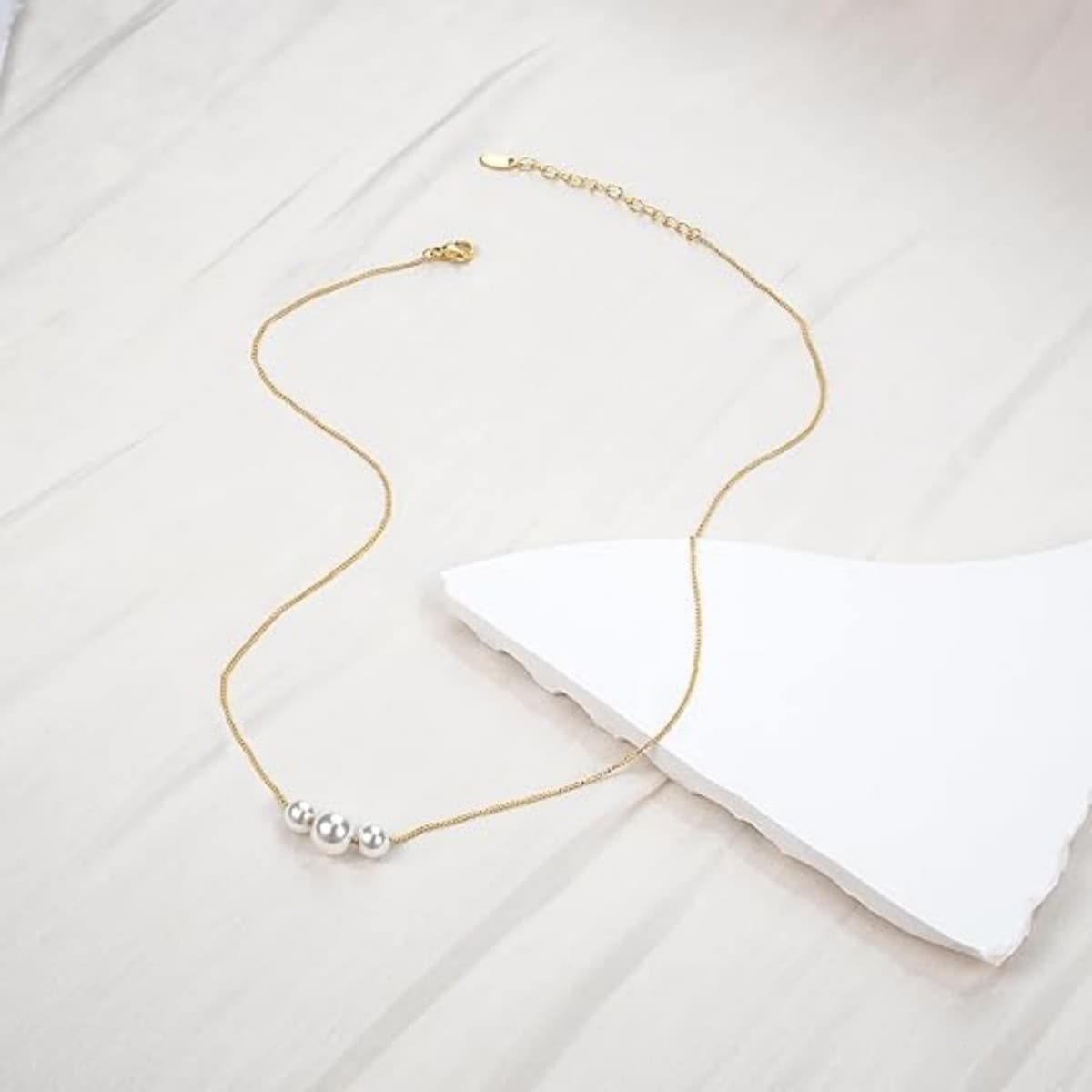 Dainty 3 Pearl Snake Chain Necklace for Women